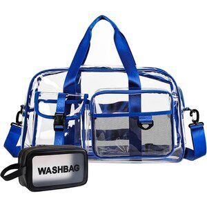 Women Clear-Blue Small Gym Carry On Weekender Travel Duffle Shoe Compartment Bag